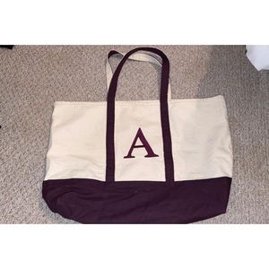 A monogrammed tote/beach bag